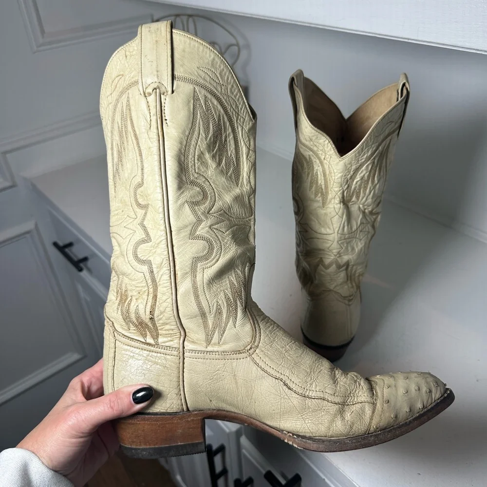 **SOLD**Vintage Larry Mahan Cream Ostrich Leather Men’s 9 Women’s 10–10.5 - Picture 7 of 10